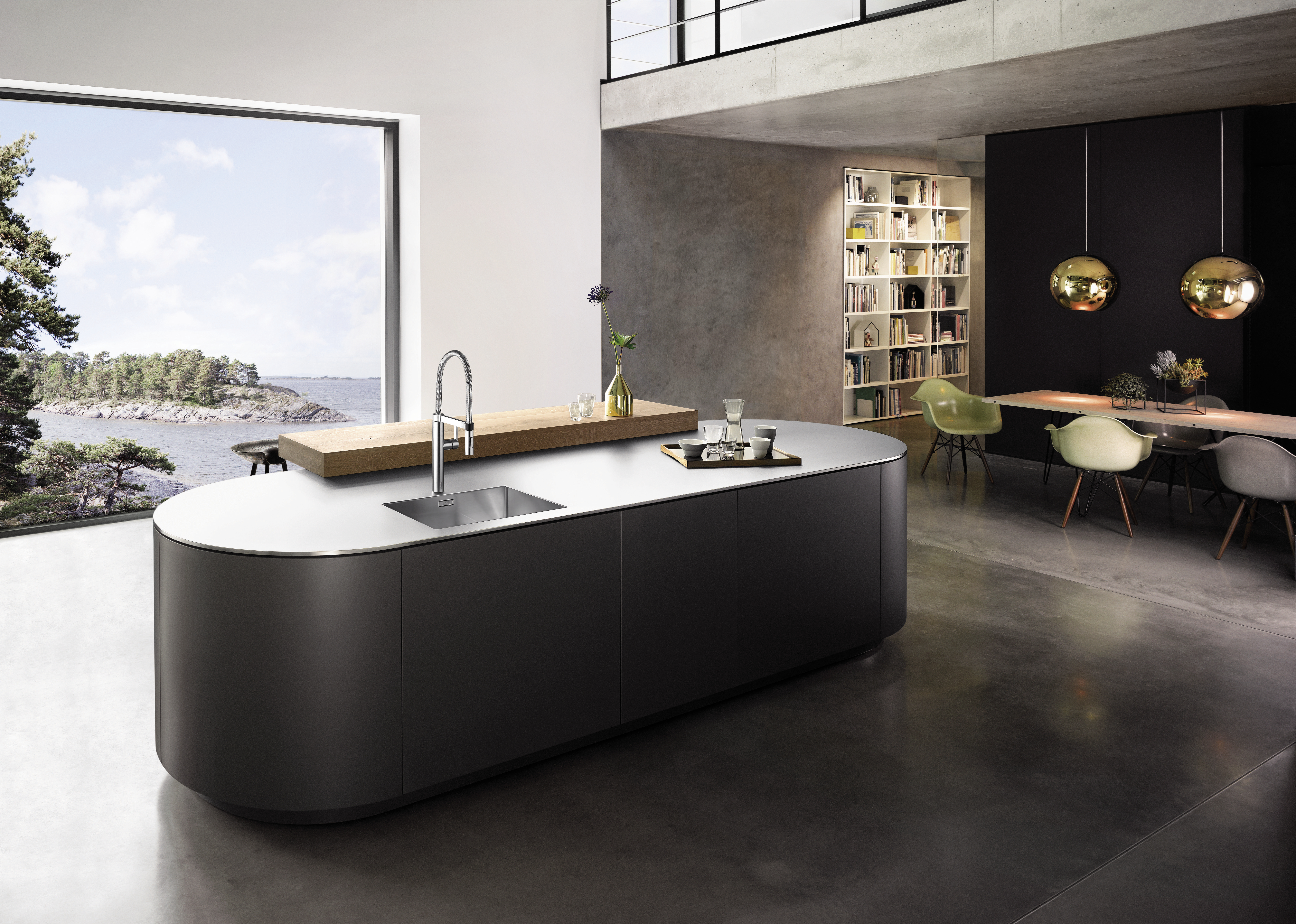 An elegant stainless steel worktop with integrated sink