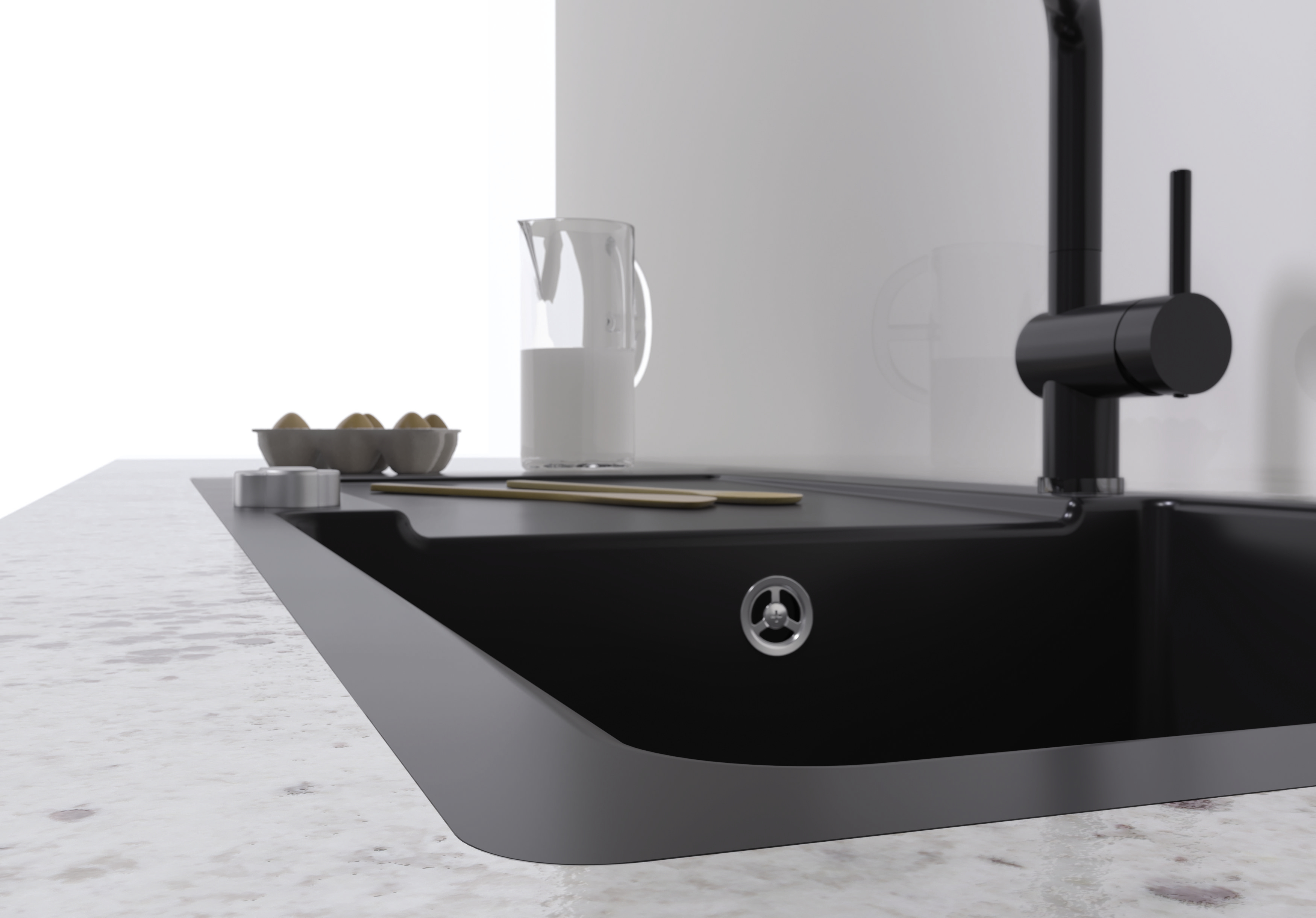 Flushmount sinks feature straight lines and exude calm. The sink fits smoothly into the surface