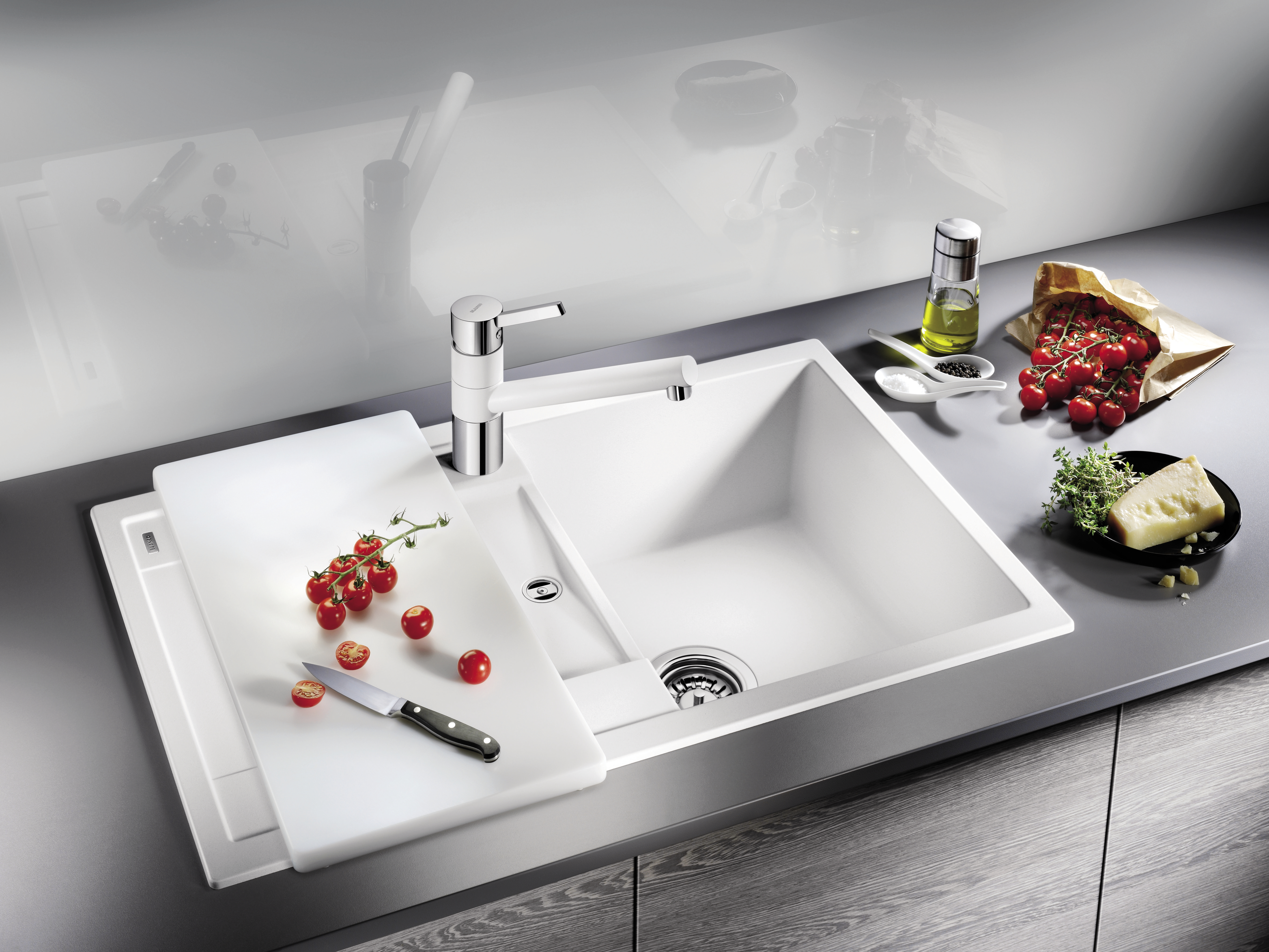 White, whiter, BLANCO METRA: silgranit sinks come in a wide array of colours.